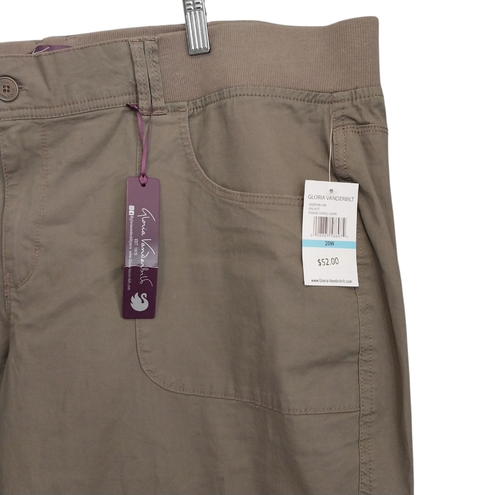Gloria Vanderbilt Women's Plus Size 20 W Khaki Cargo NWT Causal Capris Pants - Picture 6 of 10